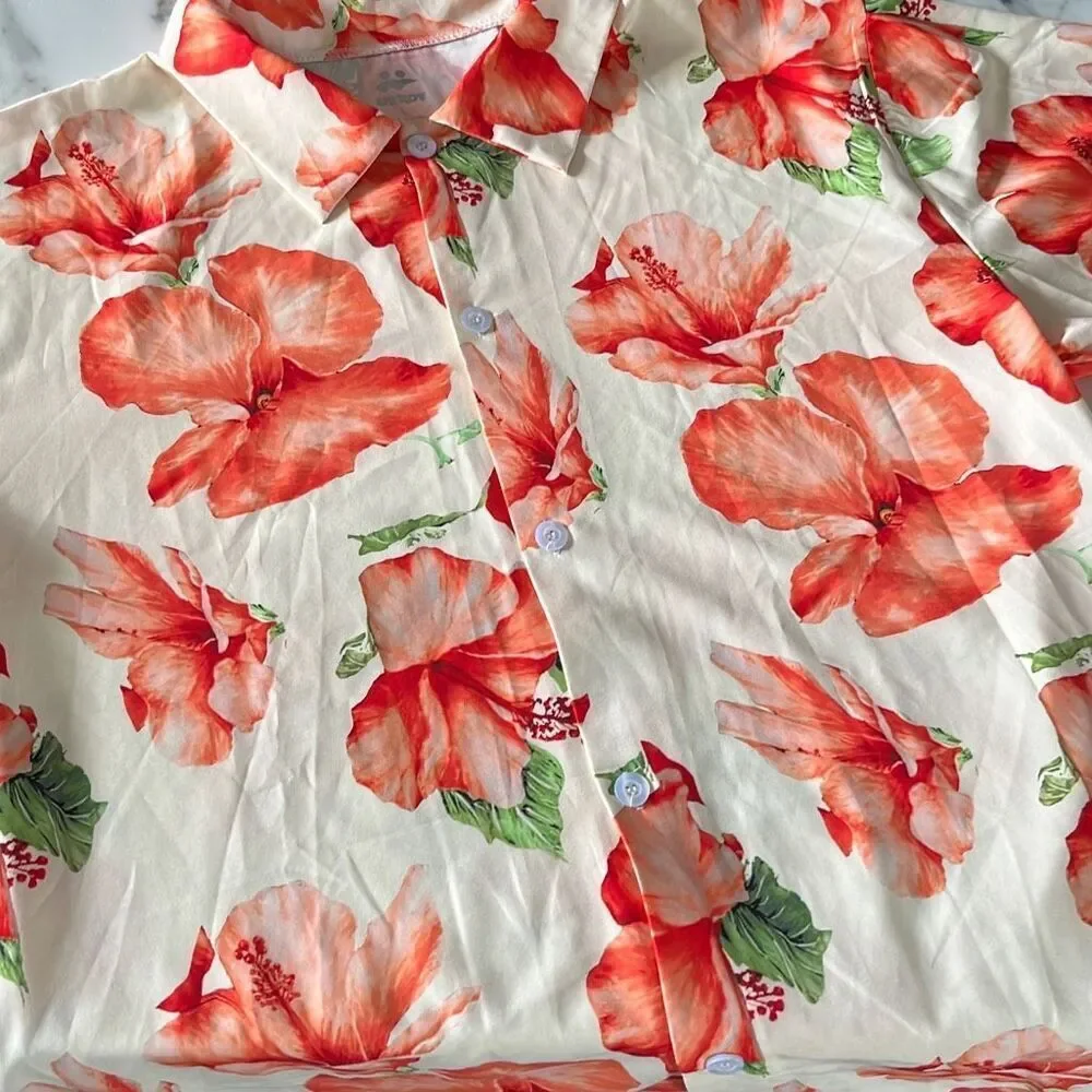 USKOY Resort Floral Short Sleeve Button Up Shirt Mens Large